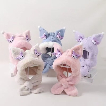 Vaikų žieminė kepurė-palaidinė su kaklo apsauga — kupolo formos viršus, vėjo atsparus, Rex triušio kailis, žakardo mezginys, 2–10 metų