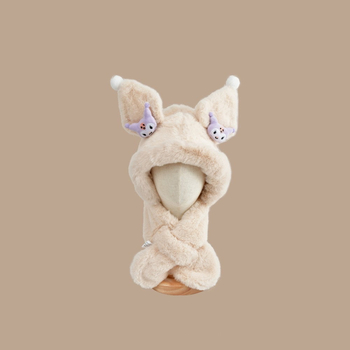 Vaikų žieminė kepurė-palaidinė su kaklo apsauga — kupolo formos viršus, vėjo atsparus, Rex triušio kailis, žakardo mezginys, 2–10 metų