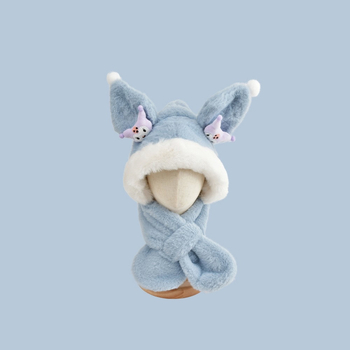 Vaikų žieminė kepurė-palaidinė su kaklo apsauga — kupolo formos viršus, vėjo atsparus, Rex triušio kailis, žakardo mezginys, 2–10 metų