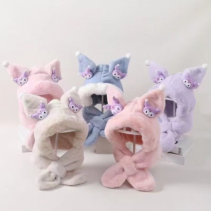 Vaikų žieminė kepurė-palaidinė su kaklo apsauga — kupolo formos viršus, vėjo atsparus, Rex triušio kailis, žakardo mezginys, 2–10 metų