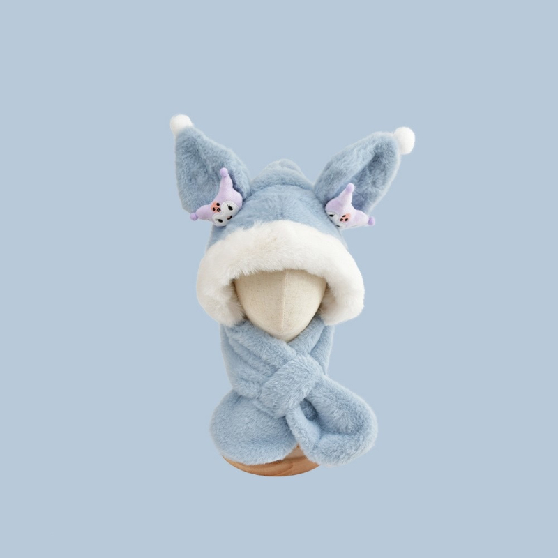 Vaikų žieminė kepurė-palaidinė su kaklo apsauga — kupolo formos viršus, vėjo atsparus, Rex triušio kailis, žakardo mezginys, 2–10 metų