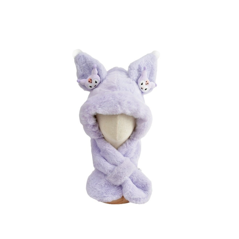 Vaikų žieminė kepurė-palaidinė su kaklo apsauga — kupolo formos viršus, vėjo atsparus, Rex triušio kailis, žakardo mezginys, 2–10 metų