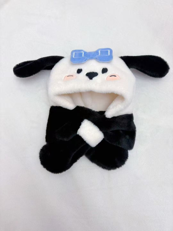 Vaikų kepurės ir šaliko komplektas su šuniuko atvaizdu – viengubis komplektas, fleece pamušalas, žieminis šilumas, vėjo atsparumas, 4–6 ir 8–10 metų