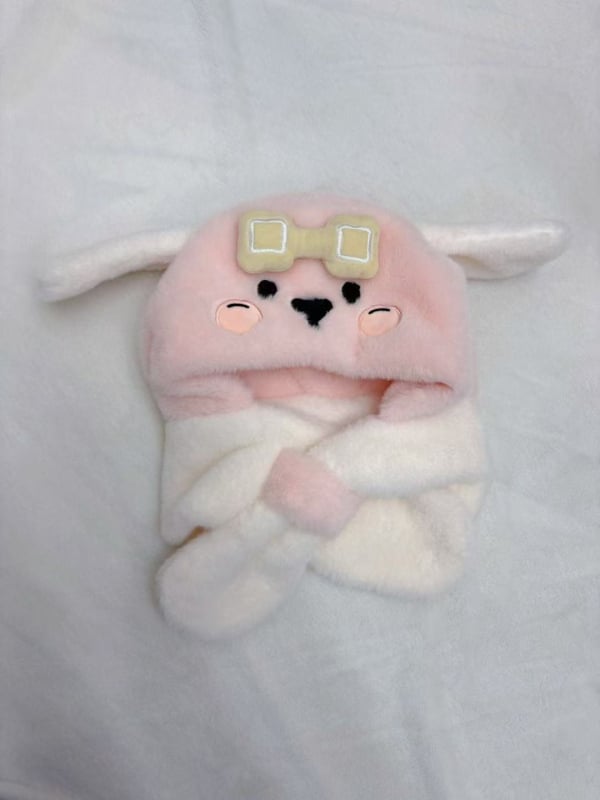 Vaikų kepurės ir šaliko komplektas su šuniuko atvaizdu – viengubis komplektas, fleece pamušalas, žieminis šilumas, vėjo atsparumas, 4–6 ir 8–10 metų