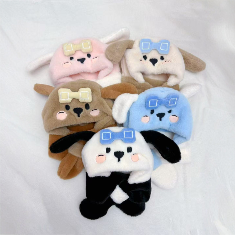 Vaikų kepurės ir šaliko komplektas su šuniuko atvaizdu – viengubis komplektas, fleece pamušalas, žieminis šilumas, vėjo atsparumas, 4–6 ir 8–10 metų