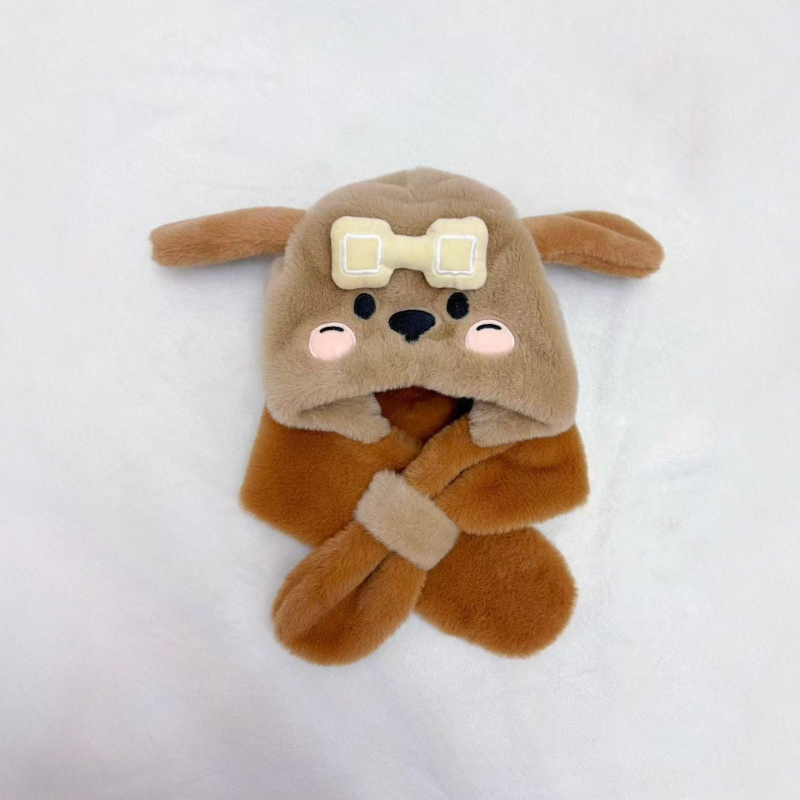 Vaikų kepurės ir šaliko komplektas su šuniuko atvaizdu – viengubis komplektas, fleece pamušalas, žieminis šilumas, vėjo atsparumas, 4–6 ir 8–10 metų