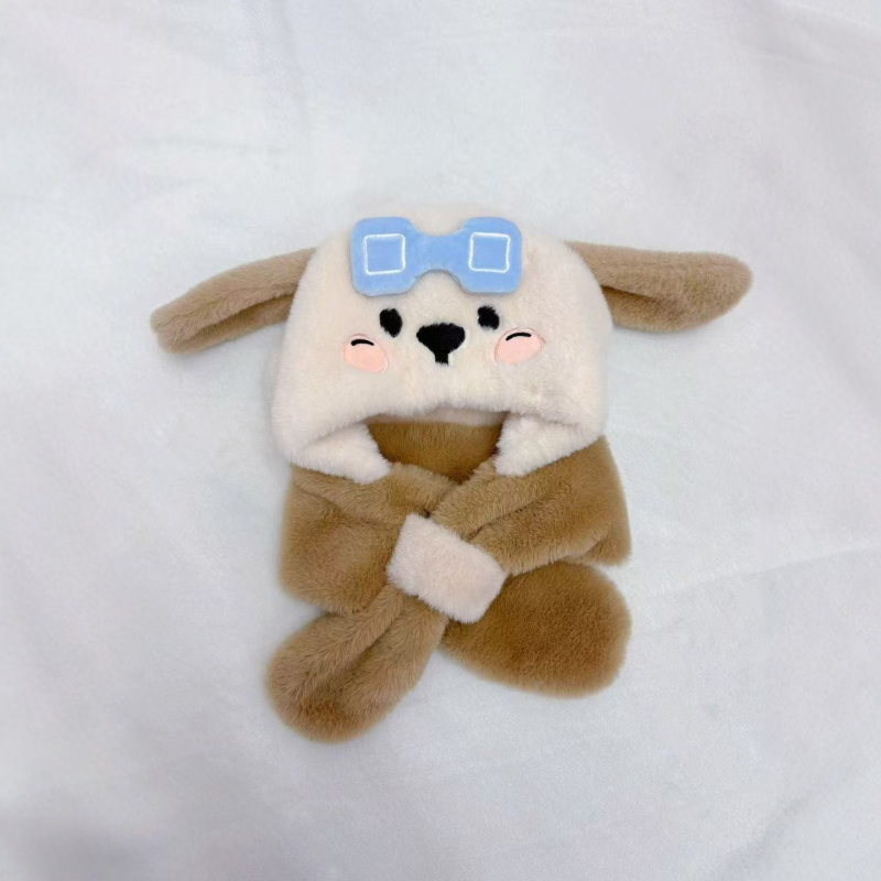 Vaikų kepurės ir šaliko komplektas su šuniuko atvaizdu – viengubis komplektas, fleece pamušalas, žieminis šilumas, vėjo atsparumas, 4–6 ir 8–10 metų