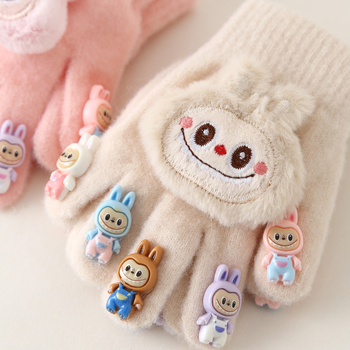 Dječje tople rukavice s podijeljenim prstima (unisex, pletene, Jacquard uzorak, monokromni dizajn, za dob 3–8 godina)