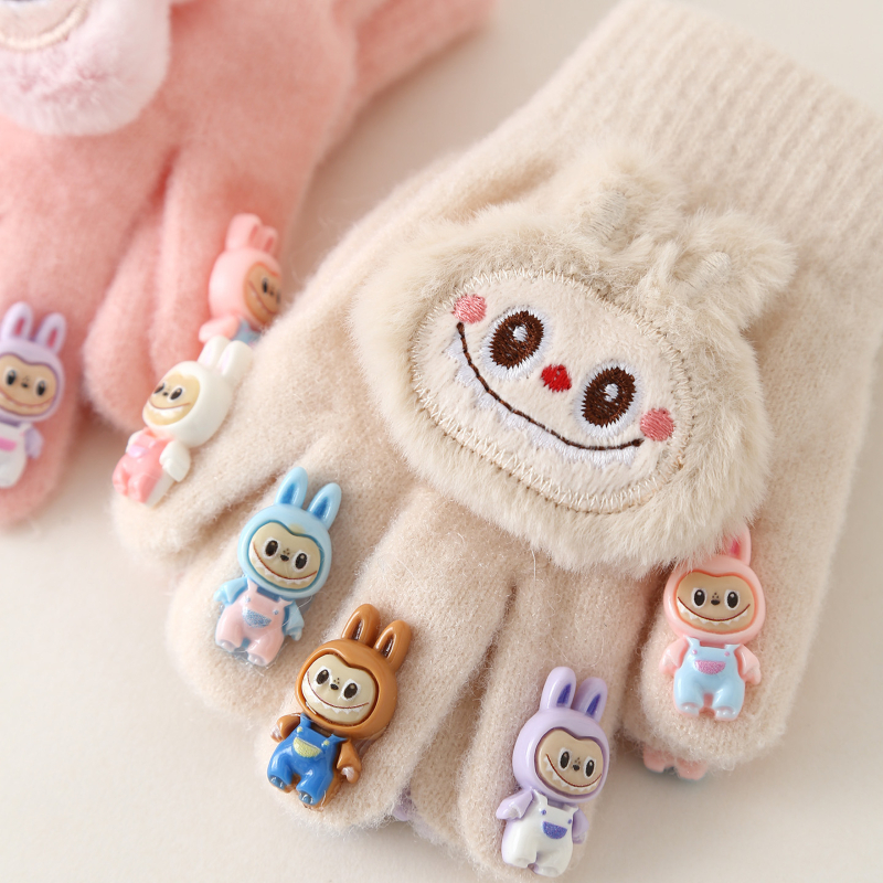 Dječje tople rukavice s podijeljenim prstima (unisex, pletene, Jacquard uzorak, monokromni dizajn, za dob 3–8 godina)