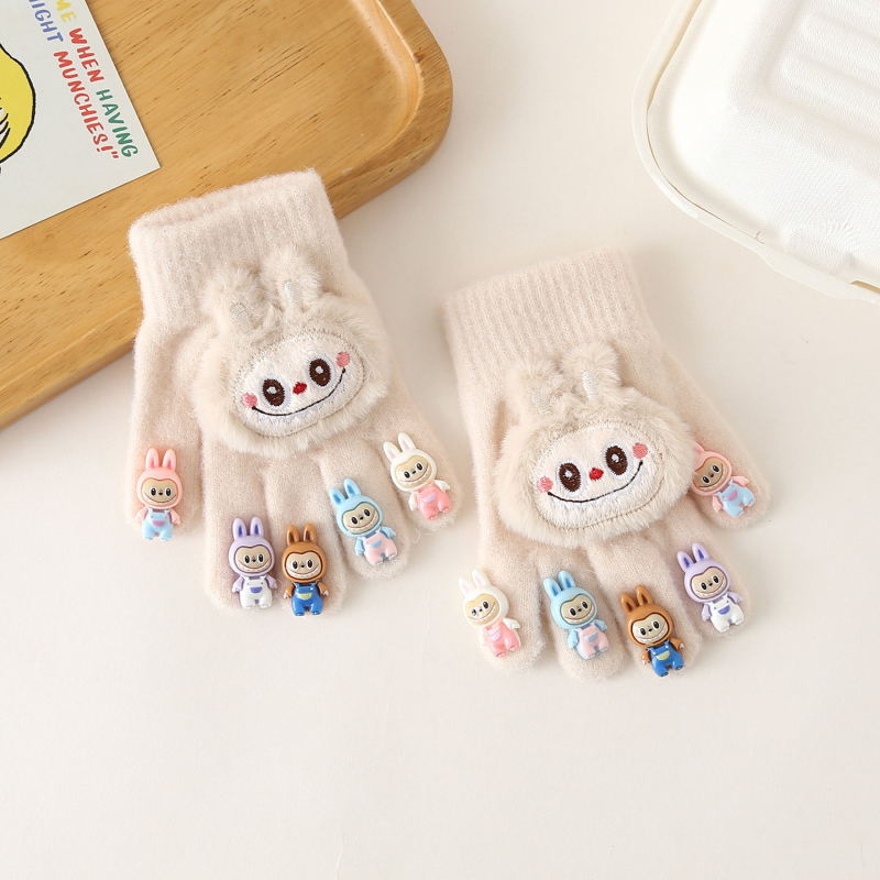 Dječje tople rukavice s podijeljenim prstima (unisex, pletene, Jacquard uzorak, monokromni dizajn, za dob 3–8 godina)