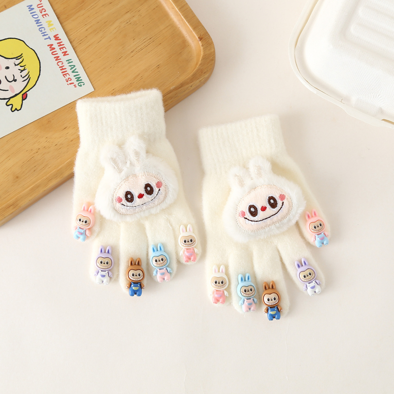 Dječje tople rukavice s podijeljenim prstima (unisex, pletene, Jacquard uzorak, monokromni dizajn, za dob 3–8 godina)