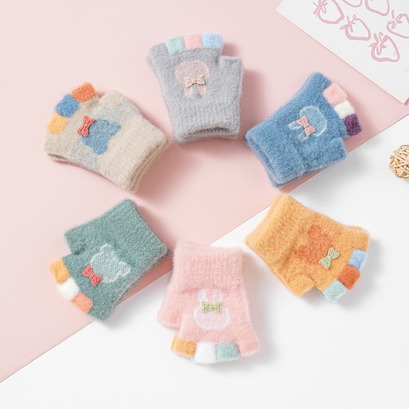 Bebe zimske rukavice s pola prsta, 0-3 godine, unisex, pletene, jacquard, s motivom soba, zadržavaju toplinu