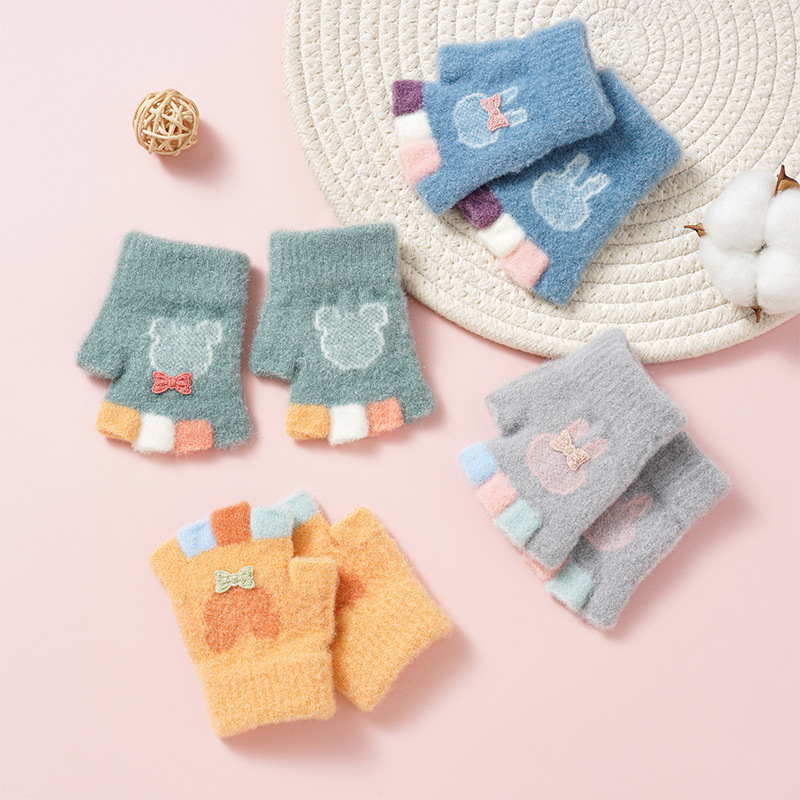 Bebe zimske rukavice s pola prsta, 0-3 godine, unisex, pletene, jacquard, s motivom soba, zadržavaju toplinu
