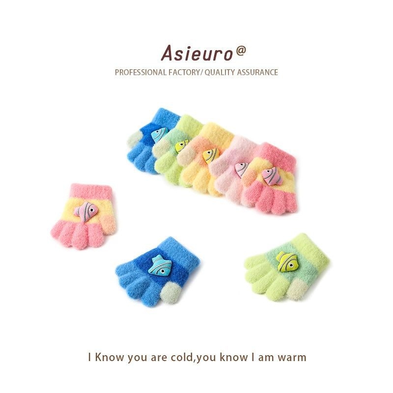 Mănuși pentru copii cu cinci degete, unisex, acrilic, jacquard, calde și rezistente la vânt, pentru iarnă și toamnă, 2–12 ani.