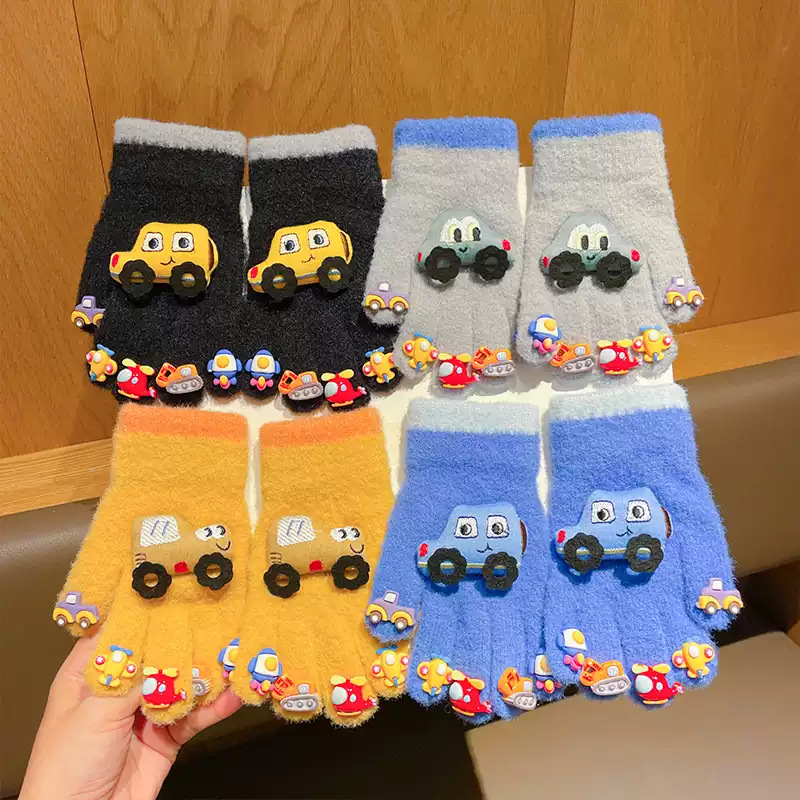 Dječje zimske rukavice — crtani uzorak, Jacquard pletene, unisex, pet prstiju, toplo za uzrast 3-10 godina