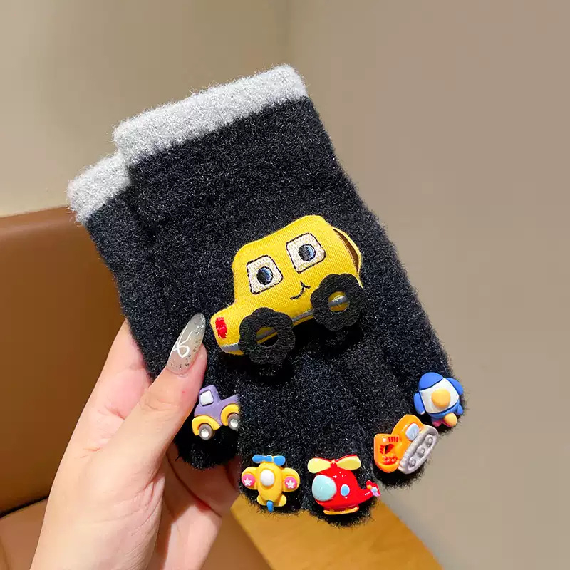 Dječje zimske rukavice — crtani uzorak, Jacquard pletene, unisex, pet prstiju, toplo za uzrast 3-10 godina