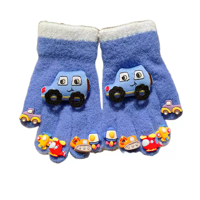 Dječje zimske rukavice — crtani uzorak, Jacquard pletene, unisex, pet prstiju, toplo za uzrast 3-10 godina