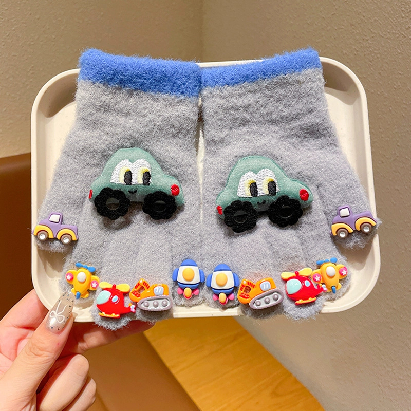 Dječje zimske rukavice — crtani uzorak, Jacquard pletene, unisex, pet prstiju, toplo za uzrast 3-10 godina