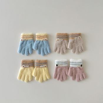 Laste kinnas jagatud sõrmedega, kootud, karikatürmustriga, hoiab sooja, unisex, 1–3 aastat, talv