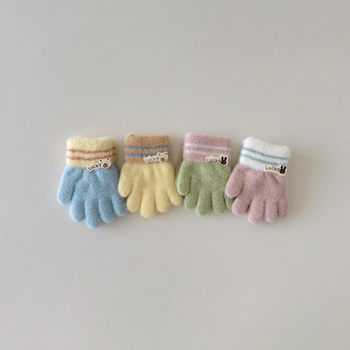 Laste kinnas jagatud sõrmedega, kootud, karikatürmustriga, hoiab sooja, unisex, 1–3 aastat, talv