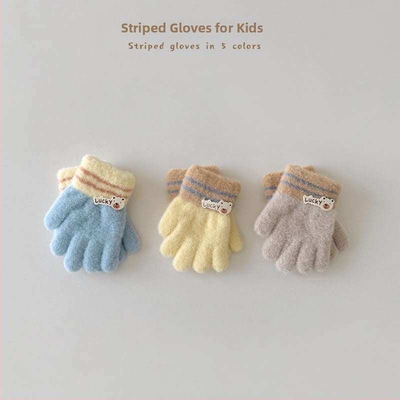 Laste kinnas jagatud sõrmedega, kootud, karikatürmustriga, hoiab sooja, unisex, 1–3 aastat, talv