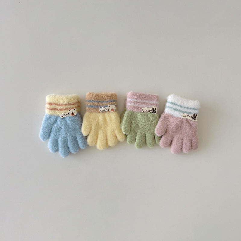 Laste kinnas jagatud sõrmedega, kootud, karikatürmustriga, hoiab sooja, unisex, 1–3 aastat, talv