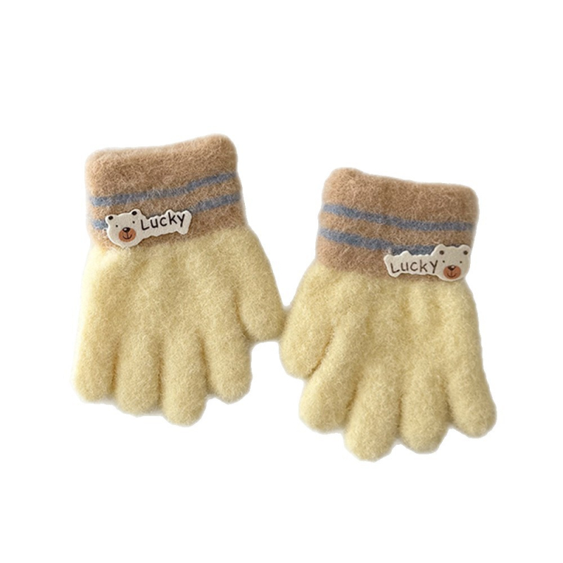 Laste kinnas jagatud sõrmedega, kootud, karikatürmustriga, hoiab sooja, unisex, 1–3 aastat, talv