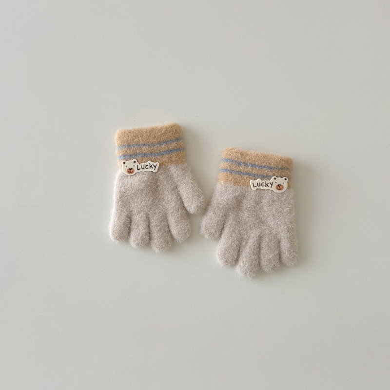 Laste kinnas jagatud sõrmedega, kootud, karikatürmustriga, hoiab sooja, unisex, 1–3 aastat, talv