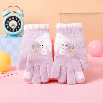 Laste kudumised kindad karikatuuriga ja eraldi sõrmedega; vanus 5–12 aastat; hoiab sooja