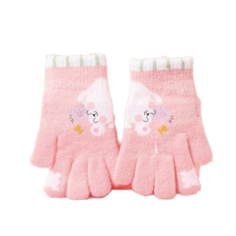 Laste kudumised kindad karikatuuriga ja eraldi sõrmedega; vanus 5–12 aastat; hoiab sooja