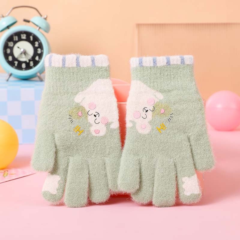 Laste kudumised kindad karikatuuriga ja eraldi sõrmedega; vanus 5–12 aastat; hoiab sooja