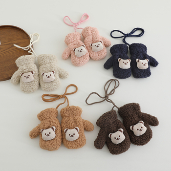 Laste talvised puuvillased sõrmikud karu kujundusega, hingav džakard, unisex, vanus 1–3 aastat