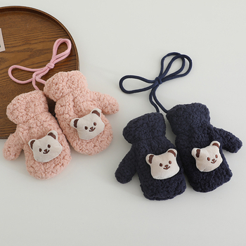 Laste talvised puuvillased sõrmikud karu kujundusega, hingav džakard, unisex, vanus 1–3 aastat