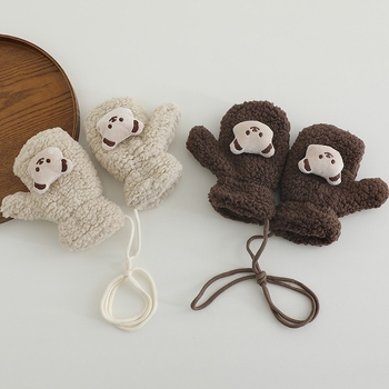 Laste talvised puuvillased sõrmikud karu kujundusega, hingav džakard, unisex, vanus 1–3 aastat