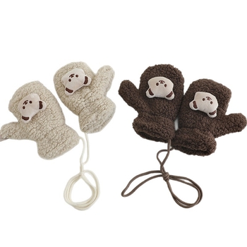 Laste talvised puuvillased sõrmikud karu kujundusega, hingav džakard, unisex, vanus 1–3 aastat