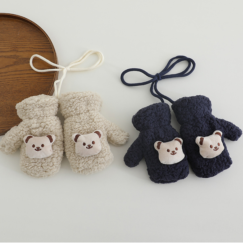 Laste talvised puuvillased sõrmikud karu kujundusega, hingav džakard, unisex, vanus 1–3 aastat