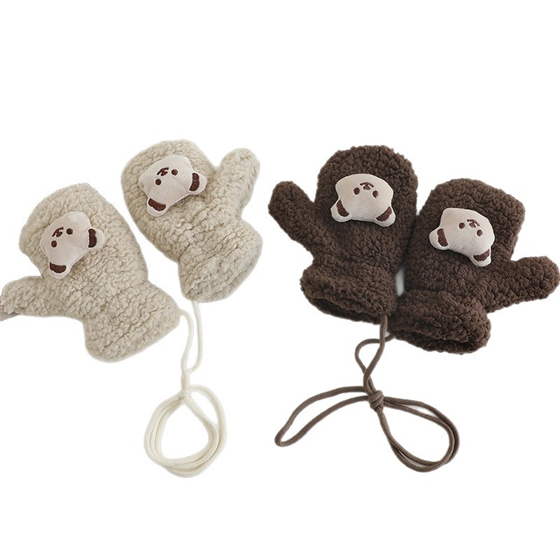 Laste talvised puuvillased sõrmikud karu kujundusega, hingav džakard, unisex, vanus 1–3 aastat