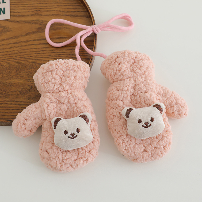 Laste talvised puuvillased sõrmikud karu kujundusega, hingav džakard, unisex, vanus 1–3 aastat