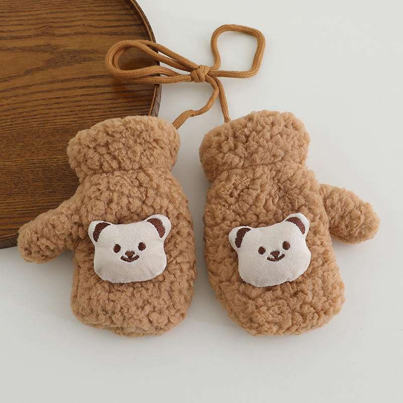 Laste talvised puuvillased sõrmikud karu kujundusega, hingav džakard, unisex, vanus 1–3 aastat