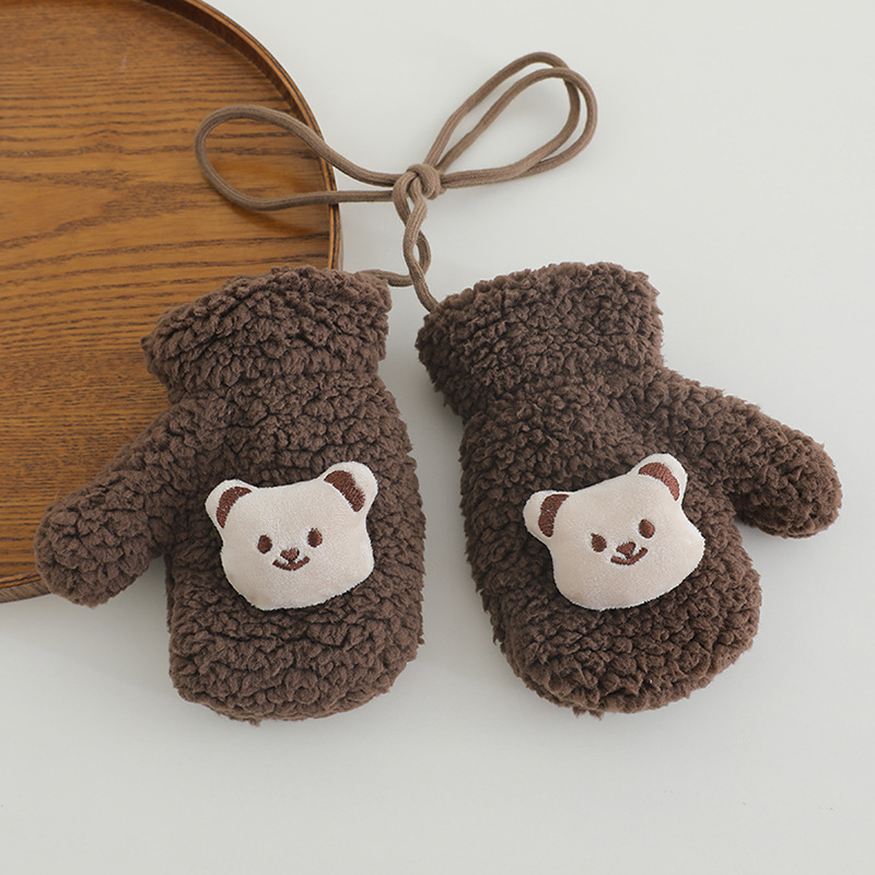 Laste talvised puuvillased sõrmikud karu kujundusega, hingav džakard, unisex, vanus 1–3 aastat