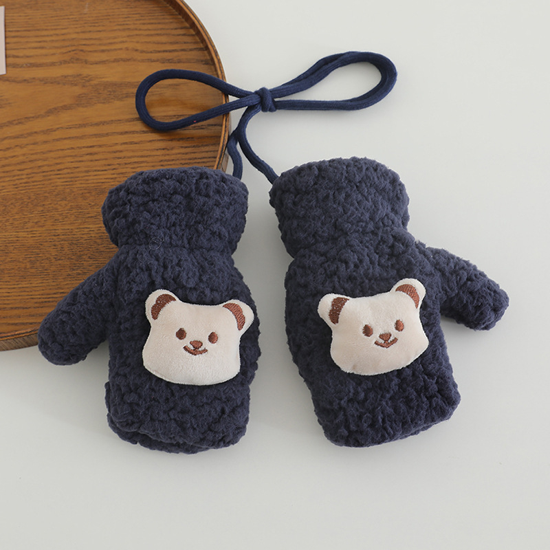 Laste talvised puuvillased sõrmikud karu kujundusega, hingav džakard, unisex, vanus 1–3 aastat
