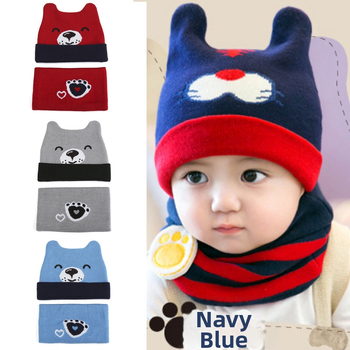 Детски плетен комплект шапка и шал с мотив на кученце, шапка с куполообразен връх, топла и ветроустойчива, за 0–2 години, подходящ за зима, пролет и есен