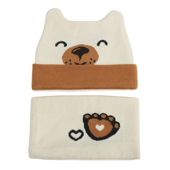 Детски плетен комплект шапка и шал с мотив на кученце, шапка с куполообразен връх, топла и ветроустойчива, за 0–2 години, подходящ за зима, пролет и есен