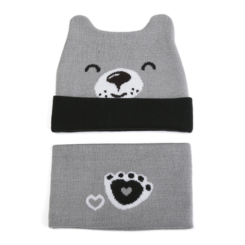 Детски плетен комплект шапка и шал с мотив на кученце, шапка с куполообразен връх, топла и ветроустойчива, за 0–2 години, подходящ за зима, пролет и есен