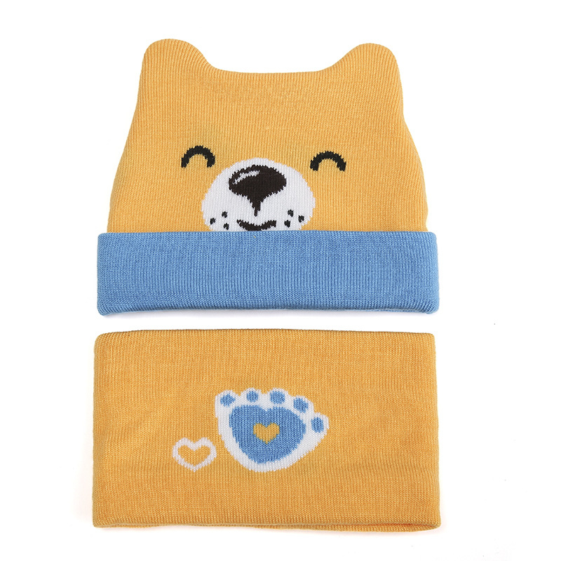 Детски плетен комплект шапка и шал с мотив на кученце, шапка с куполообразен връх, топла и ветроустойчива, за 0–2 години, подходящ за зима, пролет и есен