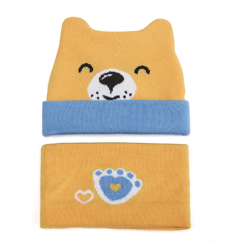 Детски плетен комплект шапка и шал с мотив на кученце, шапка с куполообразен връх, топла и ветроустойчива, за 0–2 години, подходящ за зима, пролет и есен