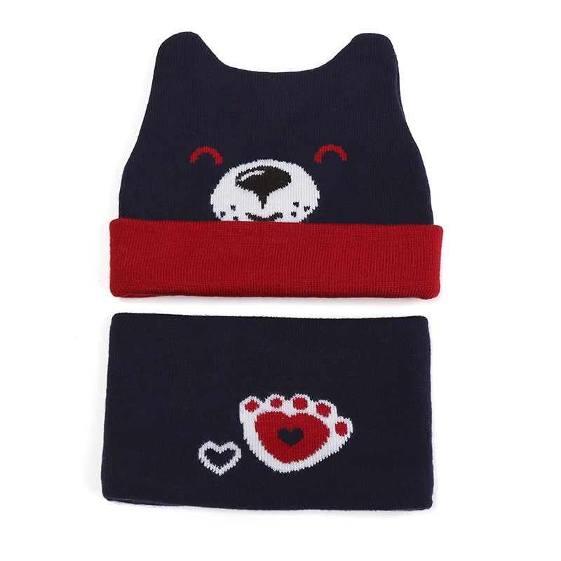 Детски плетен комплект шапка и шал с мотив на кученце, шапка с куполообразен връх, топла и ветроустойчива, за 0–2 години, подходящ за зима, пролет и есен