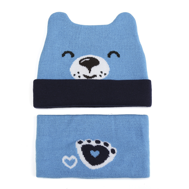 Детски плетен комплект шапка и шал с мотив на кученце, шапка с куполообразен връх, топла и ветроустойчива, за 0–2 години, подходящ за зима, пролет и есен