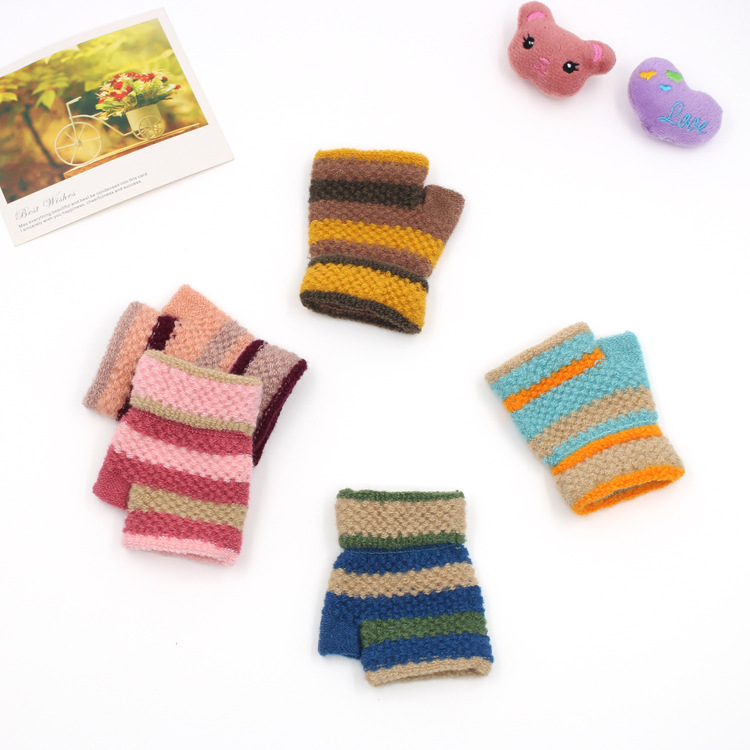 Beebide poole sõrmega kudumiskindad, unisex, triibuline muster, hoiavad sooja, 1–3 aastat, talv–kevad–sügis