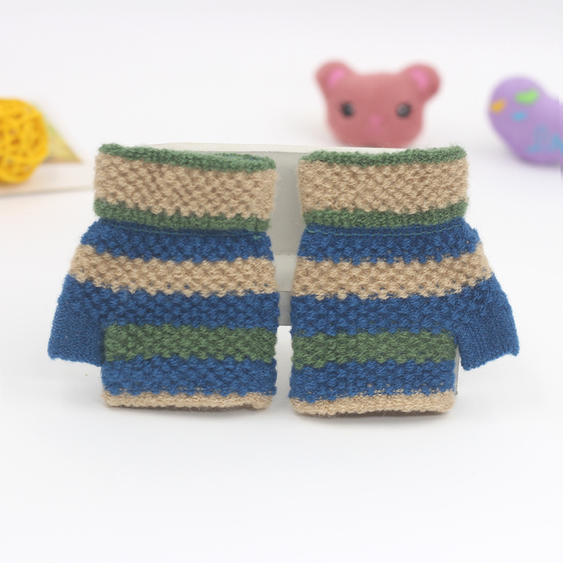 Beebide poole sõrmega kudumiskindad, unisex, triibuline muster, hoiavad sooja, 1–3 aastat, talv–kevad–sügis